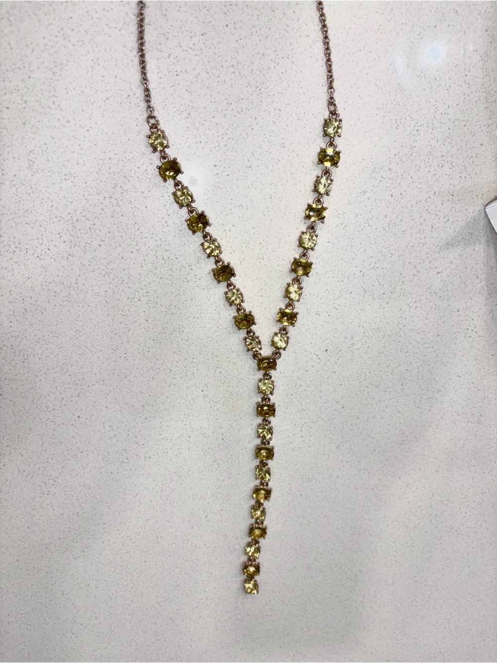 Gold Tone Yellow Green Crystal Y- Drop Necklace Formal Jewelry